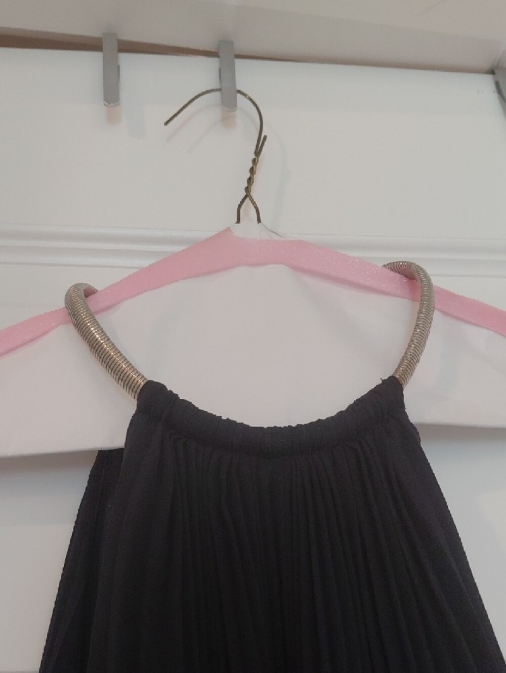Xscape Navy Pleated Halter Evening Gown - Picture 3 of 6